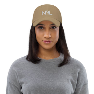 khaki dad hat with white New Regular Lifestyle logo 